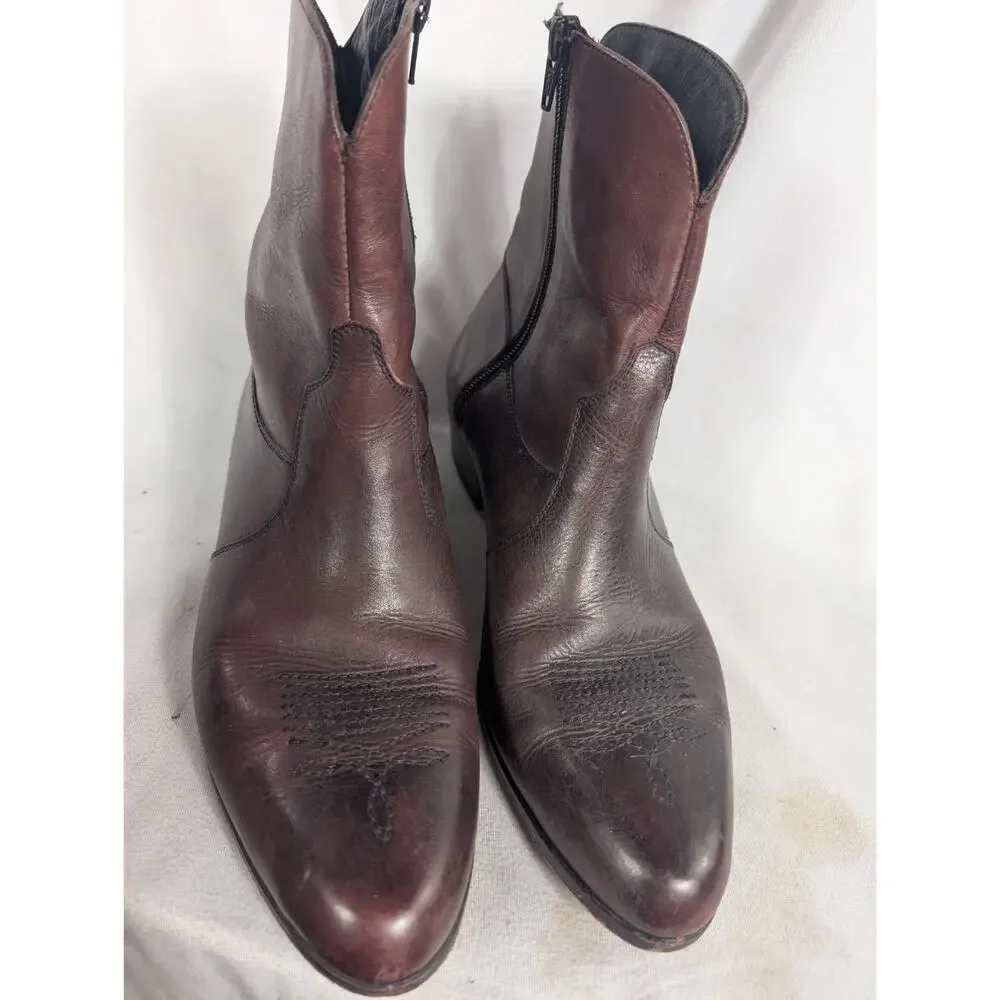 Florsheim Brown Leather Ankle Boots Zip Zipper Round Toe Flexible Insole 10.5 D